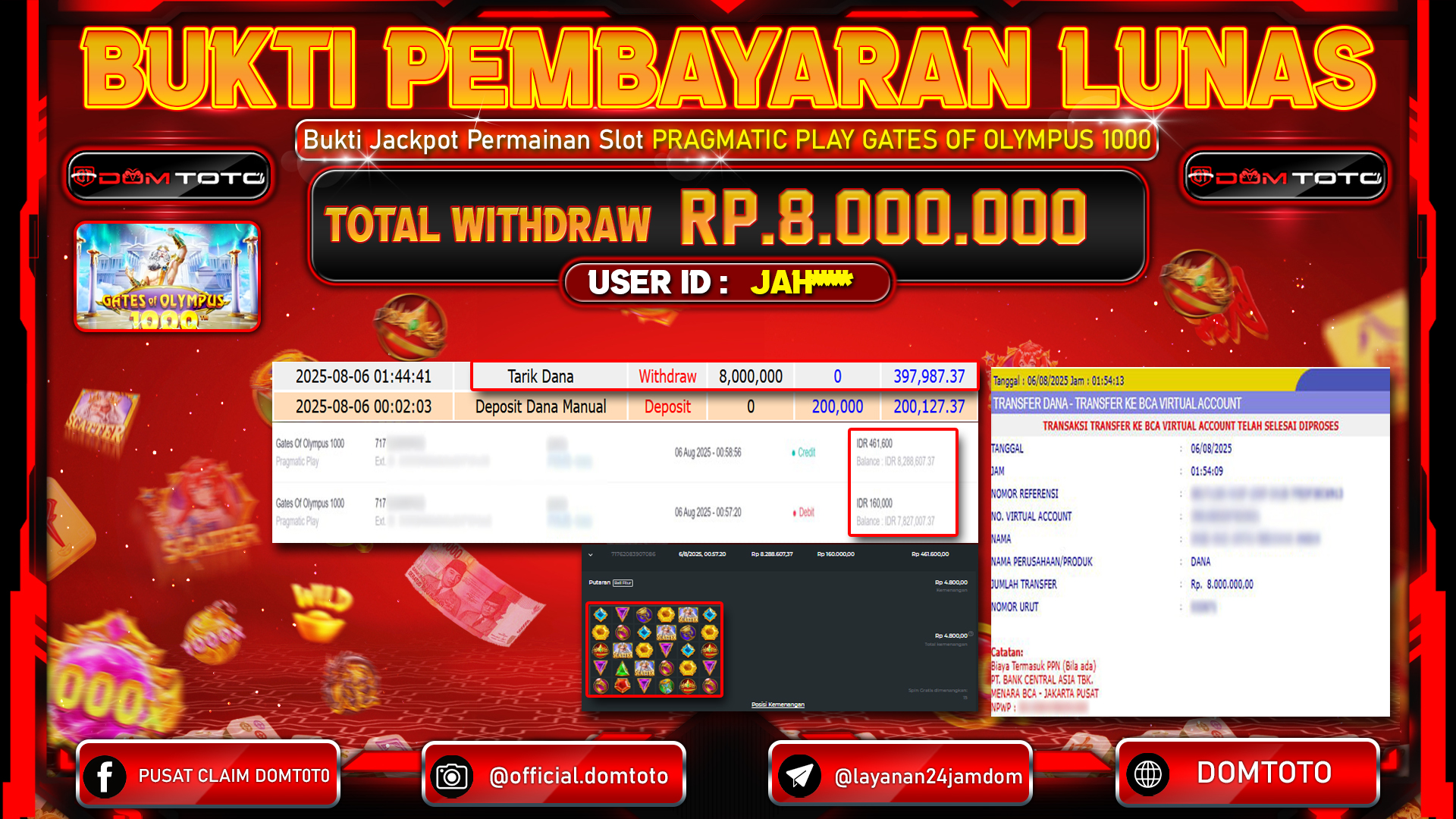 JACKPOT SLOT GATES OF OLYMPUS 1000 06 AGUSTUS  2025